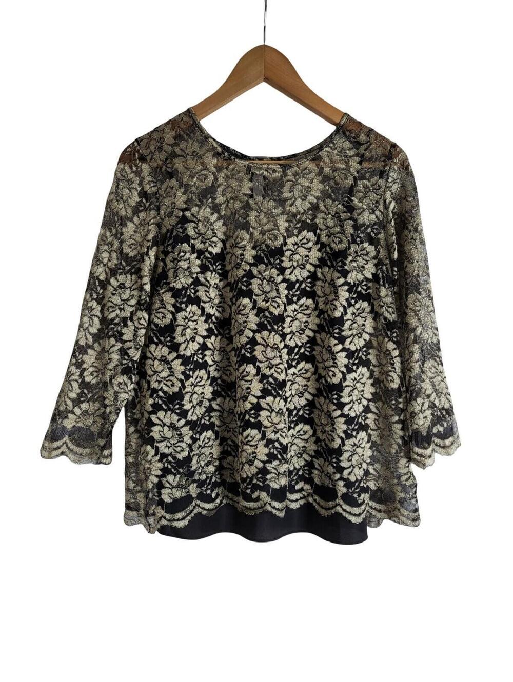 Talbots Black And Metallic Gold Floral Lace Blouse Detached Camisole Size 12